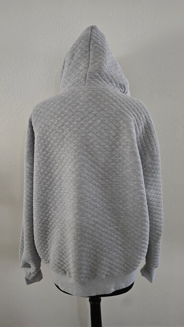 Fleece Factory Quilted Hoodie Men's XL Gray Pullover Kangaroo Pocket